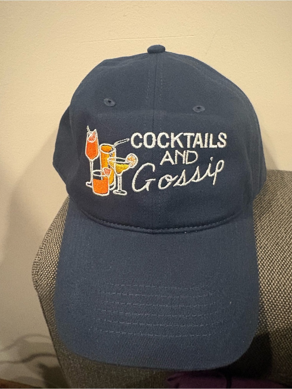 Anthropologie Navy Embroidered 'Cocktails and Gossip' Cap - Picture 5 of 7